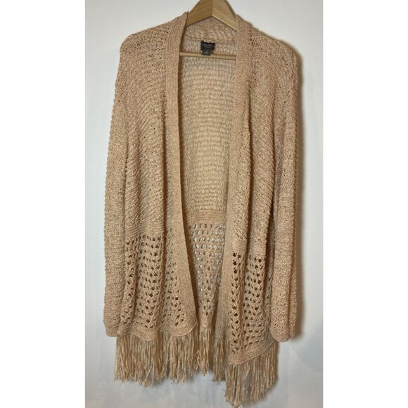 Chico's Sweaters - Chico's Travelers Collection Open Cardigan Fringe Peach Shimmer Size 3 XL